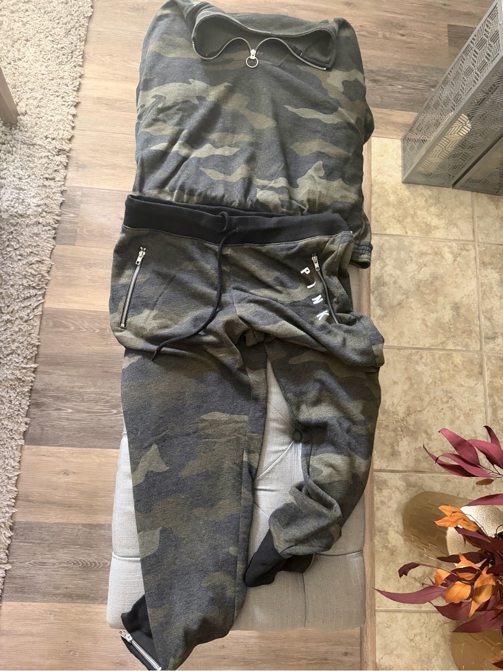 Victoria's Secret Camo Track Joggers in Olive and Black